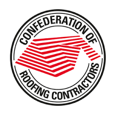 Logo of the Confederation of Roofing Contractors with a stylised roof design.